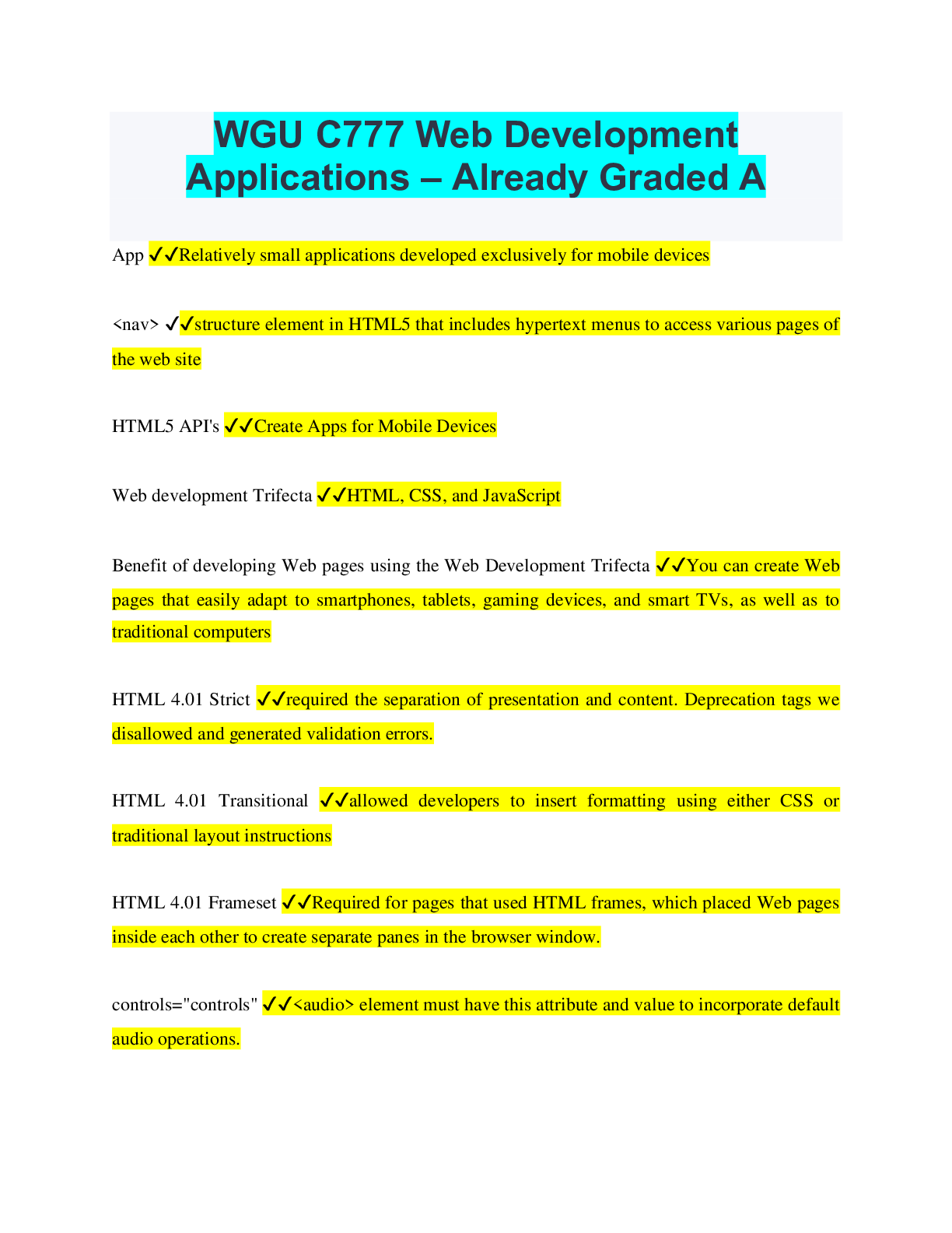 Preview image for WGU C777 Web Development Applications – Already Graded A